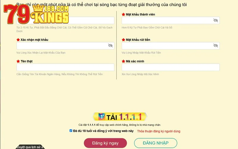 Điền thông tin đăng ký 79king
