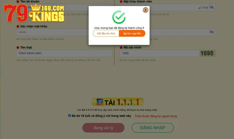 Truy cập vào 79king khi đã lập tài khoản hợp lệ
